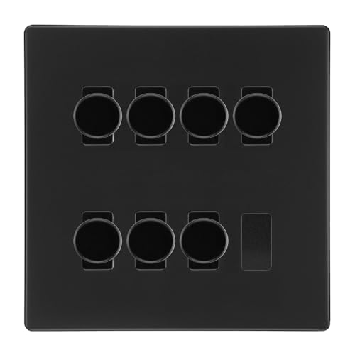 BG Matt Black Screwless Flat Plate 7 Gang Trailing Edge LED Dimmer Light Switch 2 Way Custom Switch