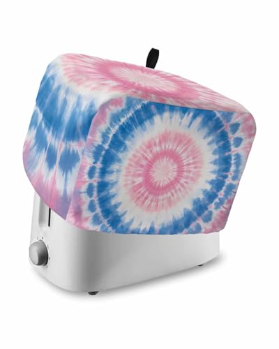 Pink Blue Ombre Toaster Cover 2 Slice, Modern Boho Ethnic Tie Dye Geometric Dustproof Bread Machine Oven Cover with Storage Pockets, Fits Most Kitchen Toasters Protector