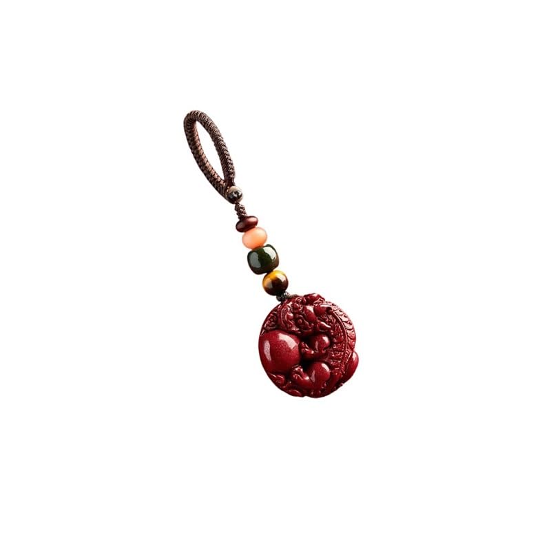 Porte-clés Pixiu en cinabre véritable fait main pour homme
