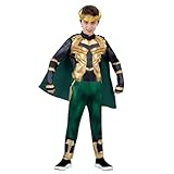 Marvel Loki Official Youth Halloween Costume - Padded Jumpsuit with Detachable Cape and Plastic Headpiece (S) Multi