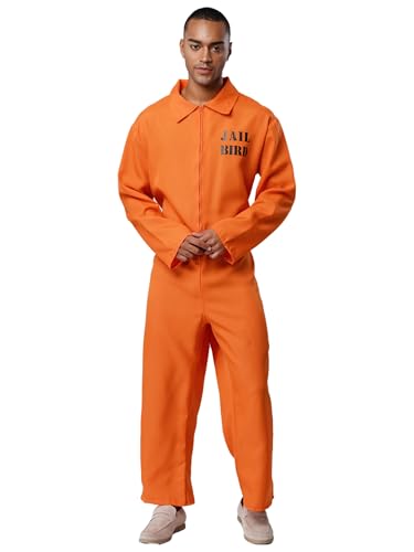 Nyeemya Disfraz Preso Naranja para Hombre Mono de Prisionero Naranjo de Cuerpo Entero con Estampado de Letra en Espalada Disfraz Carcelero de Cosplay S-xxl Naranja A XXL