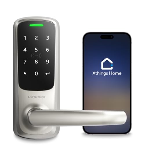 ULTRALOQ Latch 5 World's First Built-in WiFi Smart Lock with NFC, 5-in-1 Keyless Entry with App Control, Smart Door Handle Lock with Touch Digital Keypad, Satin Nickel