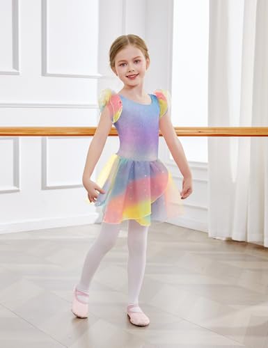 Image of Arshiner Girls Ruffle Sleeve Ballet Dance Dress Tutu Skirted Leotard