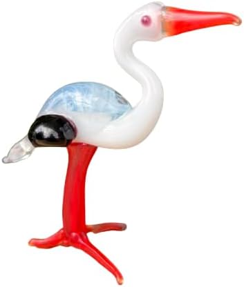 Figura de cigüeña de cristal, escultura de pájaro de vidrio soplado a mano, adorno de cigüeña en miniatura, figura de animal de vidrio artístico,