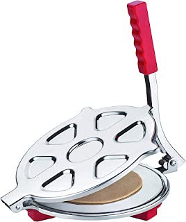 TQTQ Heavy Quality Stainless Steel 7.5 inch Dia, Puri Maker Press Machine with Handle, Manual Stainless Steel Roti Press, Papad/Khakhra/Chapati Maker (Red Color)