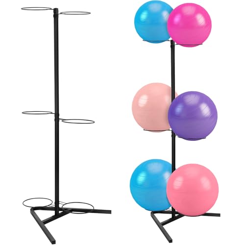 DoubleFill Exercise Yoga Ball Holder Vertical Stability Ball Rack Gym Stand Storage with Tubular Steel Frame Equipment Organizer Suitable for Home Commercial Gym Studios