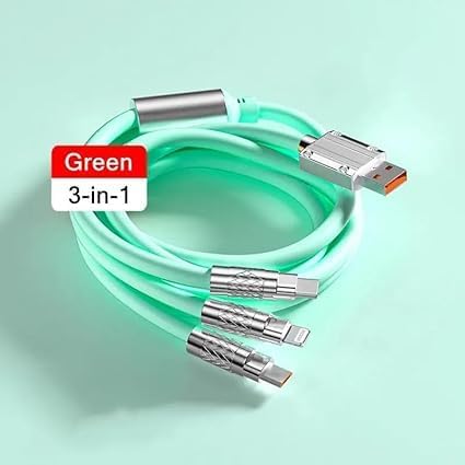 Image of Original 3 in 1 Unbreakable 6A(120W) Fast Charging 1.2m Type C Cable for Smartphones, Tablets, Laptops & Other Type C iOS Devices, 480Mbps Data Sync, Quick Charge 3.0 (Mint Green) (APR118)