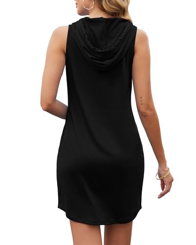 AUSELILY Womens Summer Dresses 2025 Casual Sleeveless Sweatshirt Dress Drawstring Hoodie Mini Dress with Pockets3