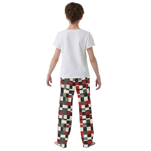 Boys' Pants Irregular Red Black Checkerboard Long Bottoms Jogger Pants Elastic Waist Trousers with Pockets S-XL3