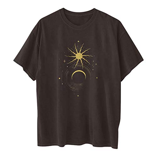 Image of Summer Y2k Tops for Womens, Casual Vintage Short Sleeve T-Shirt, Girls Oversize Loose Round Neck Elastic Tee
