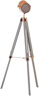 HOMCOM Industrial Tripod Floor Lamp, Nautical Searchlight with Adjustable Height, Wood Legs, E12 Lamp Base for Living Room, Bedroom, Grey and Rose Gold