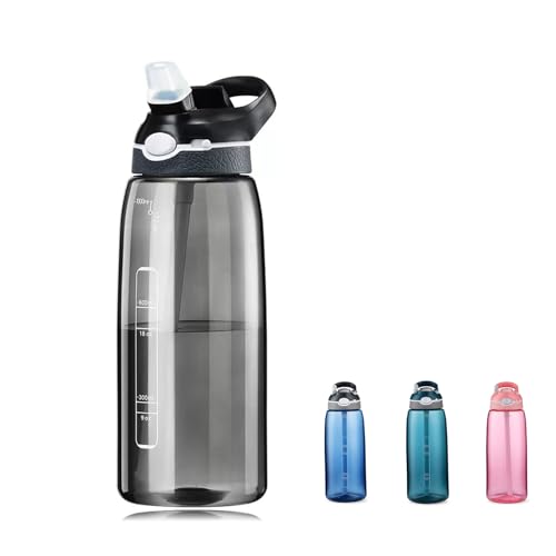 DEARART 32oz Black Water Bottle with Clip, 100% Leakproof Lockable Lid, Capacity Marker Clear Bottle Has Handle Easy Carried, Suit Sports Office Home Gym Travel, Black
