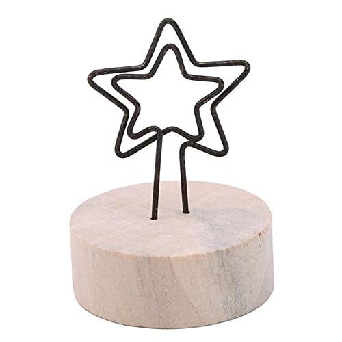 KKDIY 4CM Creative Round Wooden Iron Photo Clip Memo Name Card Pendant Furnishing Articles Picture Frame DIY Family Photo Decoration-Pentagram