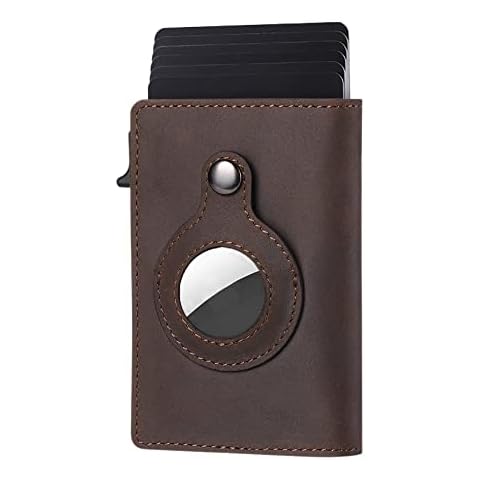Slim AirTag Wallet with Money Clip, Minimalist Front Pocket-Sized Fiber Leather Credit Card Holder Case with RFID Blocking Technology, Smart AirTag Wallet for Men (Dark Brown) Cover