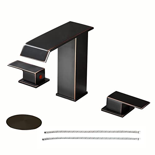 Skybathjoy Widespread Bathroom Faucet For Sink 3 Hole 8 Inch 2 Handles Waterfall, Modern Bathroom Faucets With Pop-Up Drain & Cupc Supply Lines #TOP4