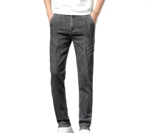 Men Stretch Jeans High Waist Versatile Straight Leg Denim Pants Printed Loose Fit Casual Trousers