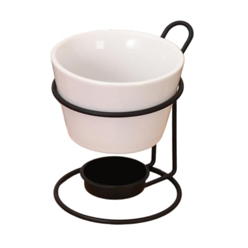 Bothyi Chocolate Fondue Pot Ceramic Hot Pot with Iron Rack Melting Mug Chocolate Melter Pot Fondue Fondue Machine for Dinner Snack, White