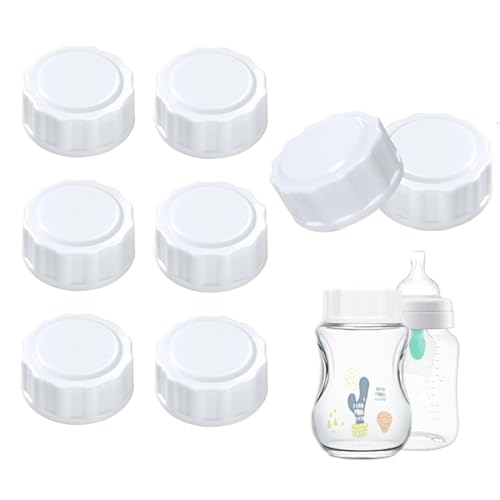 Image of Baby Bottle Lid Screw Lids Aka Travel Caps with Rewritable Sealing Disc Compatible with Avent Wide Mouth Bottles Baby Bottle Lid Cap Replace Natural Bottle Sealing Ring and Sealing Disc (8pcs), white