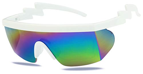 Image of ShadyVEU Semi Rimless Neon Rainbow Sunglasses Mirrored Lens UV Protection 80s Retro Rave Shades Crooked ZigZag Bolt Arm