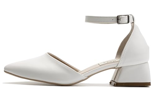 Women's Low Block Heels Pointed Closed Toe Ankle Strap Dress Pump Shoes2
