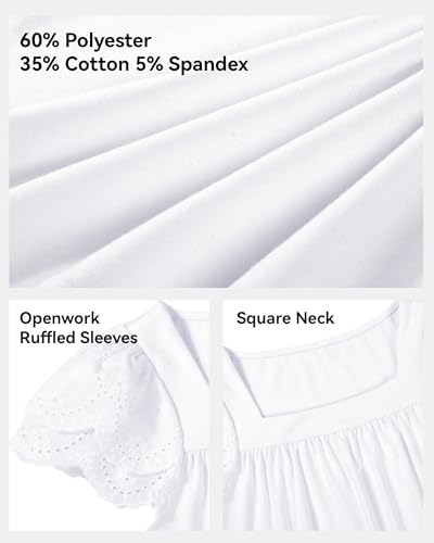 KEREDA Girls Short Sleeve Shirts Summer Tunic Tops Lace Openwork Ruffled Girls Cute Square Neck Clothes Blouse White 11-12Y