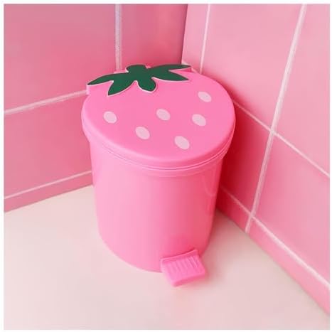 Strawberry Trash Can, 1 Gallon Small Pink Trash Cans Cutecore Room Decor Kawaii Cute Trash Can for Bedroom with 2 Rolls Garbage Bag and 20 PCS 3D Cartoon Stickers (Pink, Small)