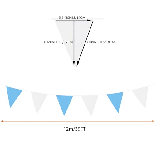 Image of Zwiebeco 39Ft Blue White Fabric Bunting Banner Triangle Flags Party Hanging Cotton Garland Pennant for Summer Pool Seaside Beach Birthday Wedding Baby Shower Outdoor Garden Decorations 42PCS