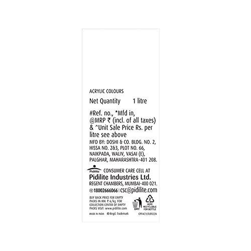 Image of Fevicryl Acrylic Colour (Black, 1litre) for Art and Craft Paint, Canvas, Wood, Leather, Earthenware, Metal