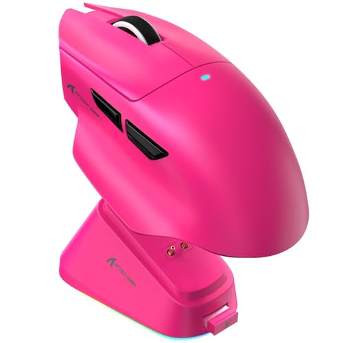 Image of ATTACK SHARK V6 Wireless Gaming Mouse with RGB Charging Dock, 25K DPI PAW3311 Sensor, 1K Polling Tri-Mode PC Mice, 500mAh Battery, Cloud-Based AI Driver for Win /Mac, Red
