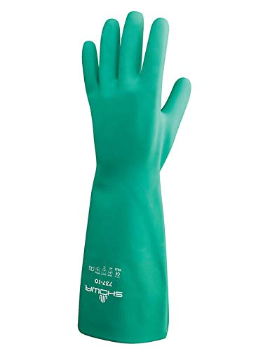 Showa 737 Nitrile Chemical Resistant Safety Glove With Bisque Grip, 15" Length, 22 Mil Thick, X-Large (Pack Of 12 Pairs), Light Green #TOP1