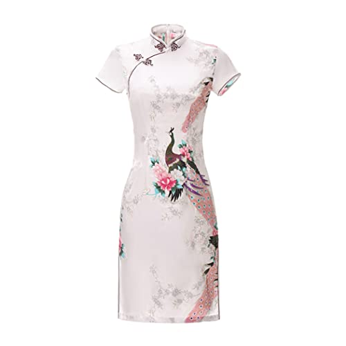 Robe traditionnelle chinoise en satin col mandarin blanc pour femme taille M de KEHAIOO