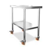 Froadp Arbeitstisch Edelstahl Küche 85x76x46cm Multifunktionale Edelstahltisch mit Rollen und Ablagefläche Küchentisch für Lebensmittelzubereitung Zubereitungstisch Gastronomietisch Grilltisch - M