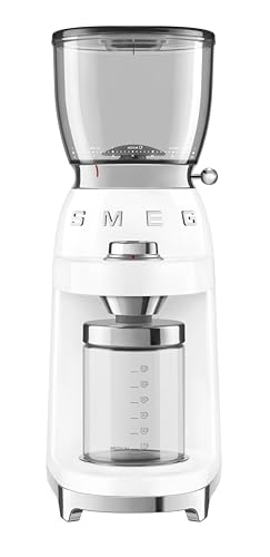 Smeg CGF01WHUK Coffee Grinder Aluminium Construction 50s Retro Style 8 Programme Settings and 3 Grinding Grades White