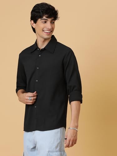 Image of KOTTY Men's Textured Casual Shirt - Long Sleeve||Button-Down Collar||Classic Fit