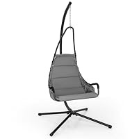 COSTWAY Hammock Swing Chair with Stand, Heavy-Duty Metal Frame Hanging Chair with Extra Large Padded Seat, Indoor Outdoor Swing Seat for Garden Patio Yard Living Room (Gray)