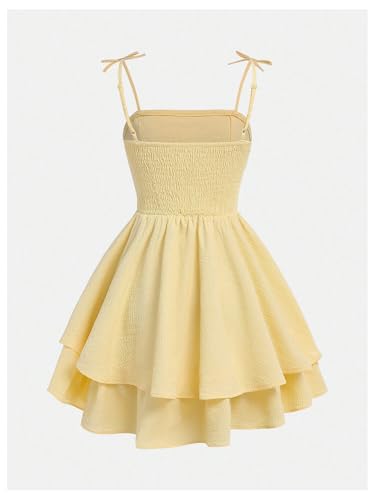 Image of SHENHE Girl's Smocked Ruched A Line Swing Dress Layered Tie Shoulder Flowy Cami Short Dress