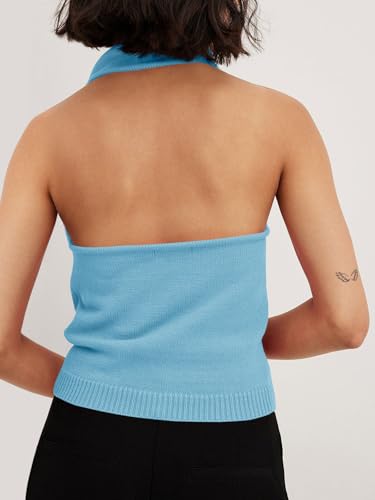 Image of Langwyqu Womens Turtleneck Sweater Vests Sleeveless Knit Halter Tank Tops Sexy Loose Cami Shirts