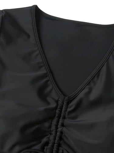 Lilosy High Waisted Tummy Control Drawstring Bikini Set Srting Swimsuit Short Sleeve Top and Tie Side Shorts 2 Piece4