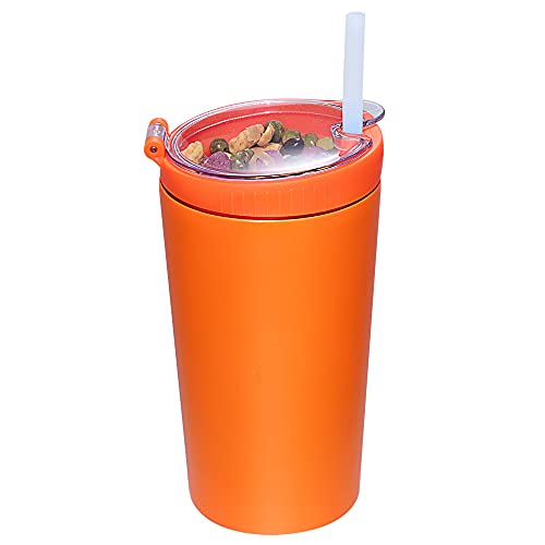 JIVILILM Taza de café de viaje 2 en 1 con tapa y pajita, con aislamiento de acero inoxidable, botella de agua con taza para aperitivos (vaso de 16 onzas, naranja)