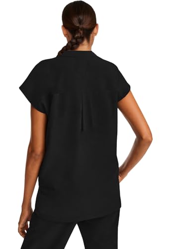 Healing Hands Women's Scrub Top Relaxed Fit Journey Top - 2 Pockets with Knit Details, Dolman Sleeve and Rounded Hem - 2152, M, Black - Thumbnail 3