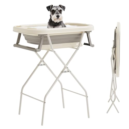 BESTMAN MARINE Portable Dog Bathtub,Dog Washing Station,Collapsible Elevated Pet Tub for Bathing, Grooming, Showering,Pet Bathing Basin for Small to Medium Dogs,Indoor and Outdoor
