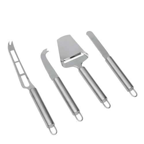 Preiswert&Gut Käsemesser Set 4-teilig aus 100% Edelstahl, Professionelles Käsebesteck mit Käsehobel, Weichkäsemesser und Hartkäsemesser, spülmaschinengeeignet