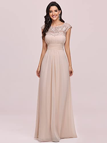 Ever-Pretty Womens Cap Sleeve Lace Neckline Ruched Bust Wedding Guest Dress For Women Summer Blush Us4 #TOP3