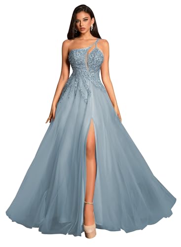 Image of MYDRESS Beading Tulle Prom Dresses 2026 with Pockets Spaghetti Strap Formal Evening Dresses with Slit