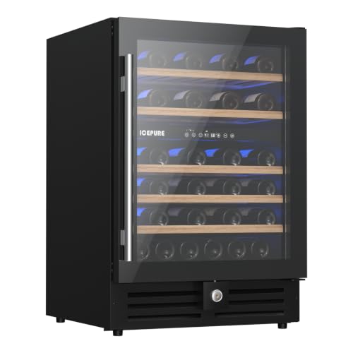 Image of ICEPURE 24 Inch Dual Zone Wine Cooler Refrigerator, 46 Bottle | 41-68℉ Control Freestanding Built-in Wine Fridge with Adjustable Shelves, Reversible Glass Door, Lock & Memory for Home Bar