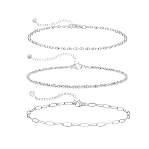 Image of Gold Ankle Bracelets for Women,14k Gold /Silver Plated Waterproof Layered lightweight Cuban Link Figaro Chain Heart anklet Bracelets Set Gold Anklets for women Trendy Jewelry Gift