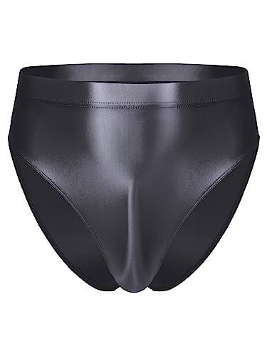 YiZYiF Men's Oil Silky Sissy Briefs High Waist Transparent Swim Briefs Male Glossy Underwear
