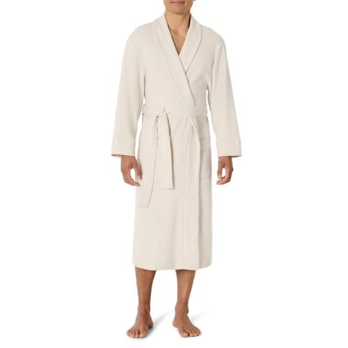 Image of Amazon Essentials Men's Lightweight Cotton Waffle Bath Robe, Mid-Length Loungewear (Available in Big & Tall)