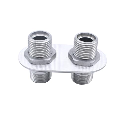1 pc SHLPDFM Silver Polished Firewall Bulkhead 2-Port 2-10 (7/8”-14) Heater Ports Billet Aluminum Inline Heater AC Bulkhead Connector 181151-100 Compatible with Hot Rod Chevy Ford GM -  SHU00643