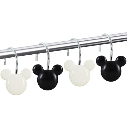 CTOHN 12PCS Black White Mouse Shower Curtain Hooks Rings Decorative Shower Hangers for Bathroom Decor